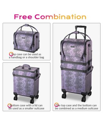 Purple Makeup Train Case Lockable Rolling Cosmetic Trolley Storage