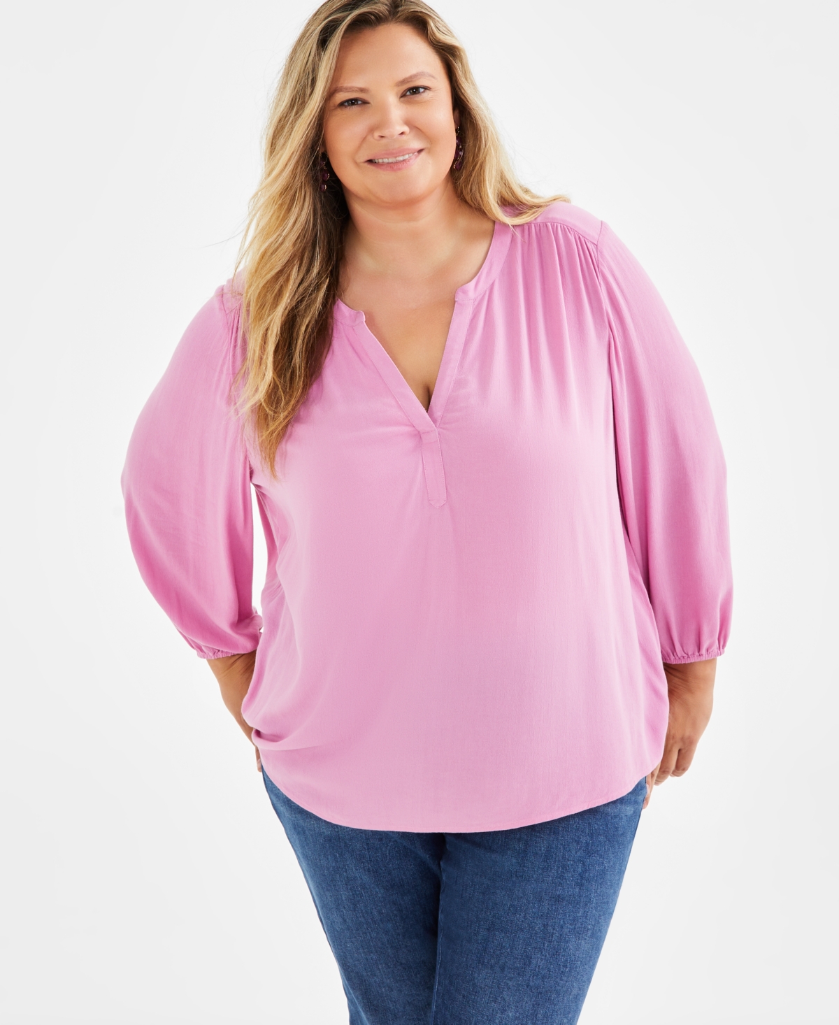 Style & Co Plus Size Split-Neckline Popover Blouse, Created for Style & Co