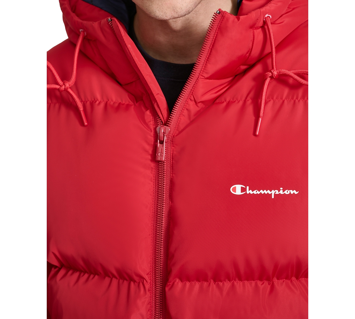 Champion Men s Quilted Full Zip Hooded Puffer Jacket Black Smart Closet