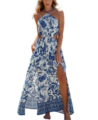 Cupshe Women's Tropical Floral Halter Cutout Maxi Beach Dress - Macy's