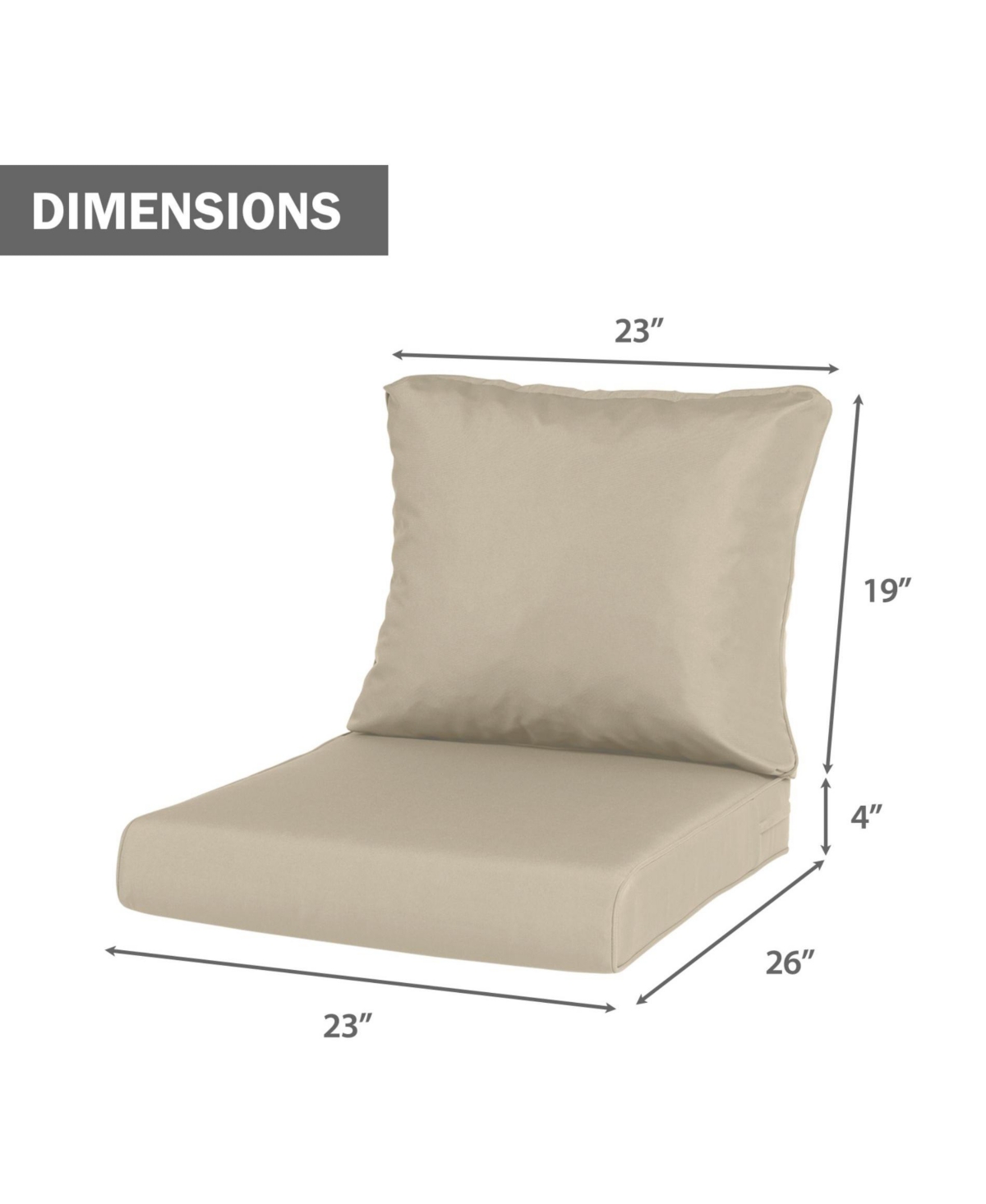 Aoodor Outdoor Chair Cushions Set, 23"x26", Water Resistant Deep Seat with Handle & Adjustable Straps