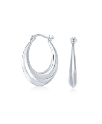 Round Circle Finish Crescent Tapered Tube Hoop Earrings  Sterling Silver Hinged Notched Post .75 Inch Diameter