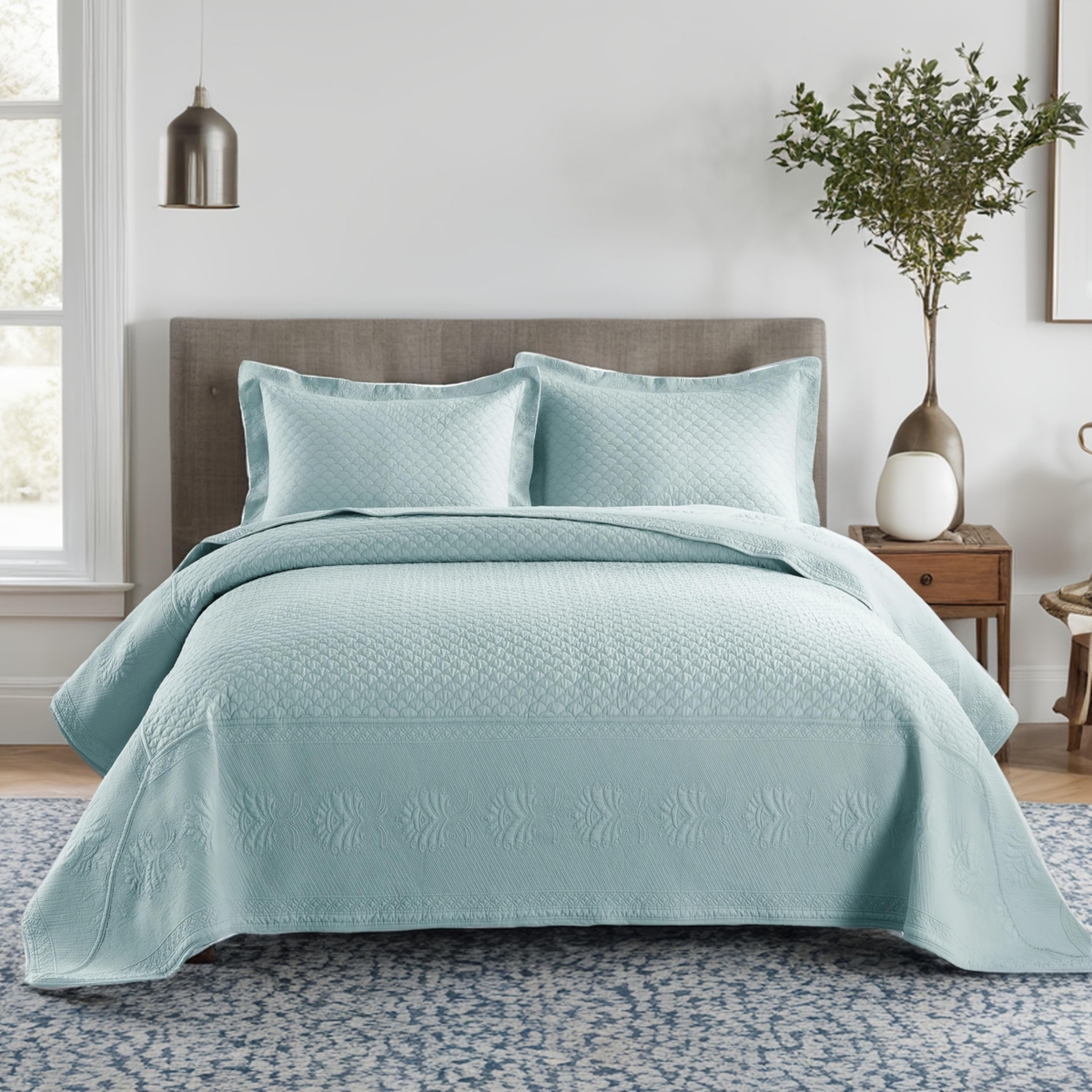 MarCielo 3 Pcs 100% Cotton Oversized Bedspread Quilt Set Tm -King