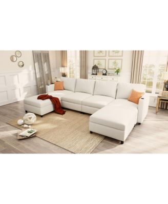 Elegant Sectional Sofa with Storage and Adjustable Ottomans