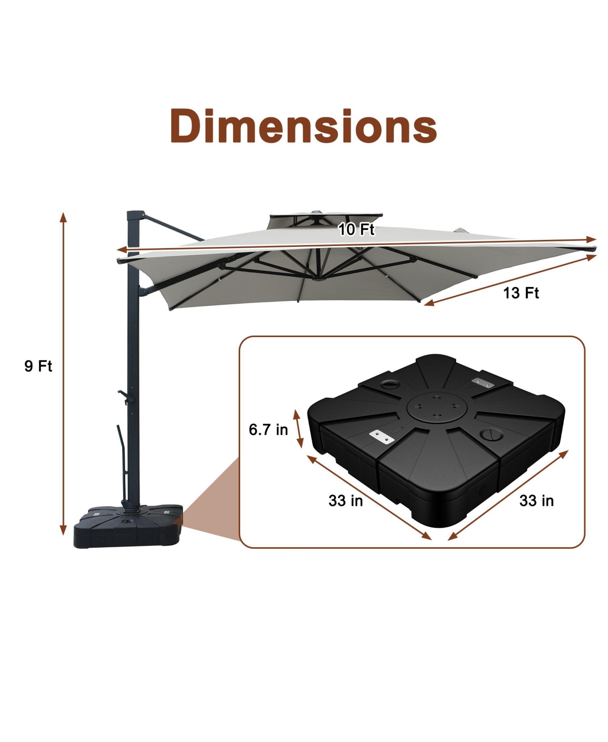 Mondawe Patio Double Top Bright Umbrella 360 Rotation Umbrella With Base Stand Included , Beige