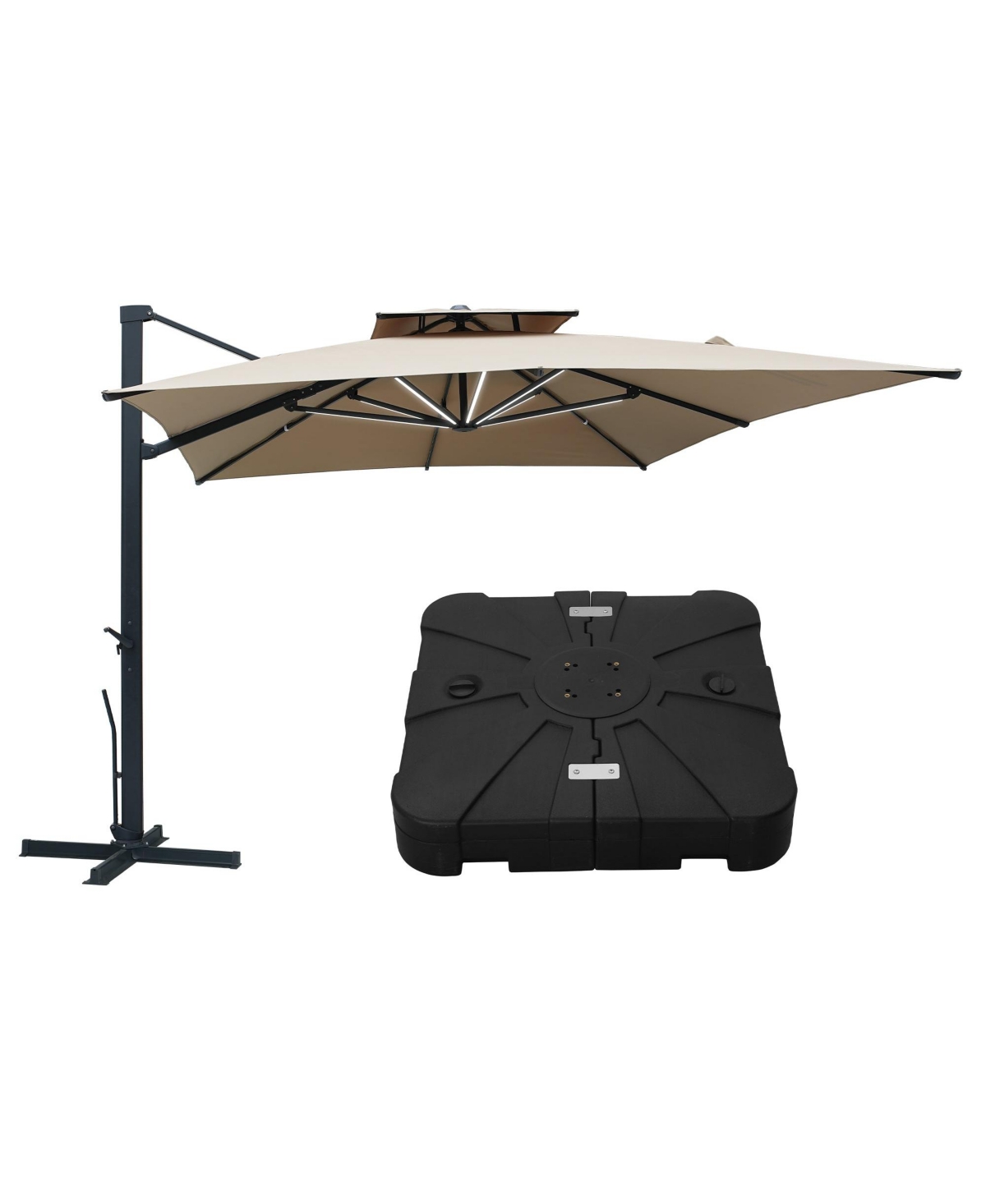 Mondawe Patio Double Top Bright Umbrella Removable Led With Base Stand Included, Grey -khaki