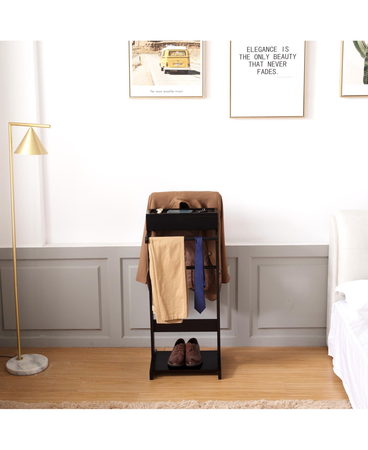 Streamdale FurniturePortable Garment Rack, Clothes Valet Stand with Storage Organizer - Black