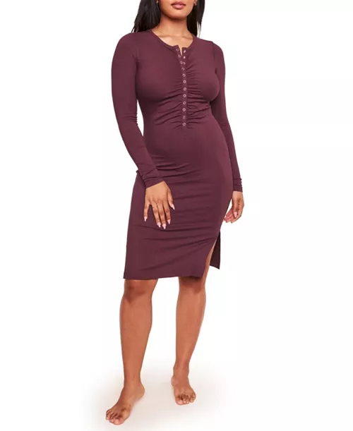 women's pearl long-sleeve henley dress