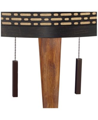 Modern Mid Century Farmhouse Rustic Floor Lamp 64" Tall Bronze Cherry Wood Metal Cream Double Drum Shade for Living Room Reading