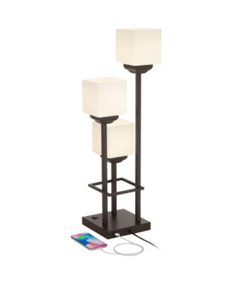 Modern Console Table Lamp 29 1/2" Tall with USB Charging Port Bronze Metal White Glass Square Shade for Bedroom Living Room House