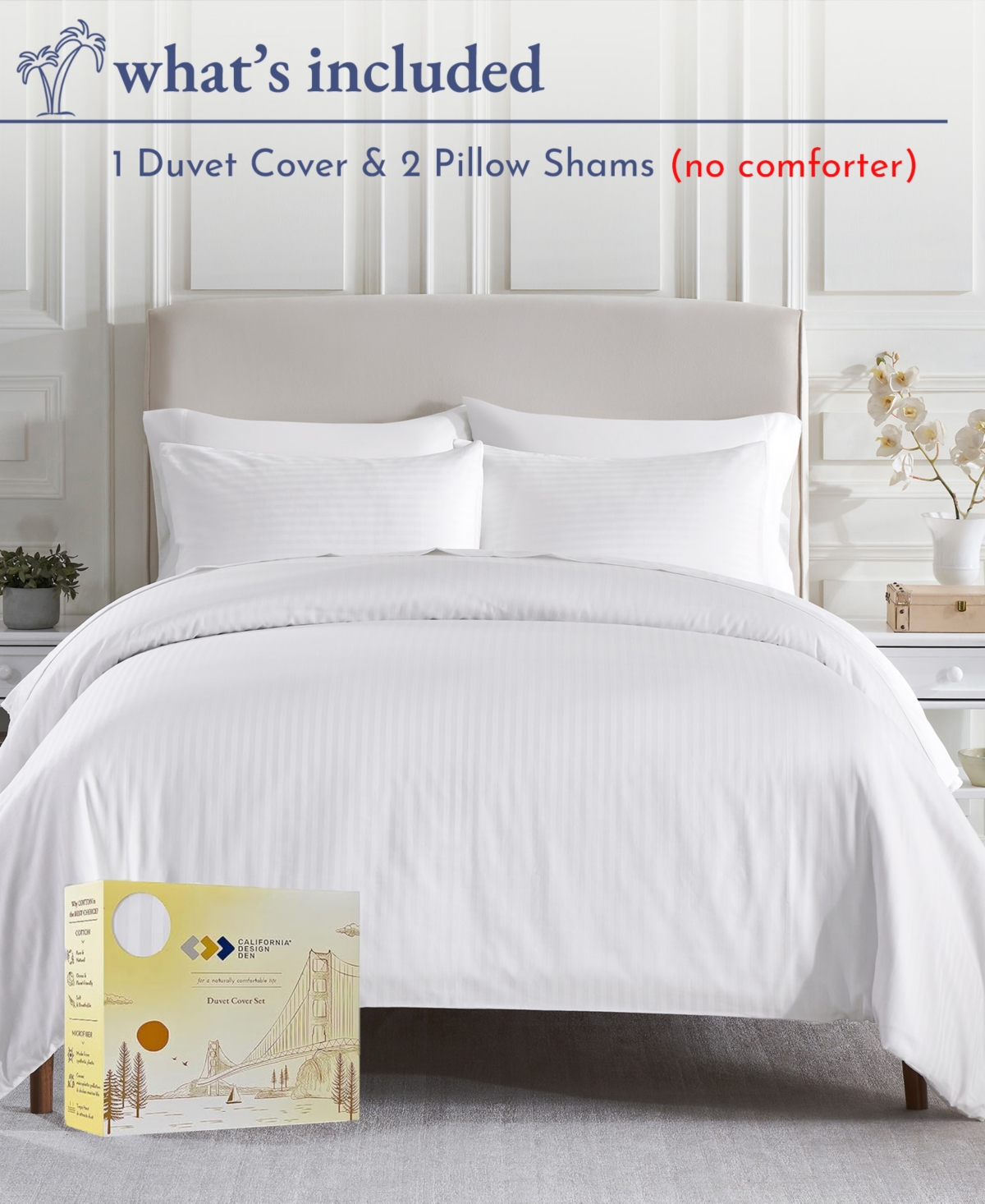 California Design Den Luxury 3-Piece Striped Duvet Cover Set - 400 Thread Count 100% Cotton Sateen, Button Closure & Corner Ties, Comforter Cover