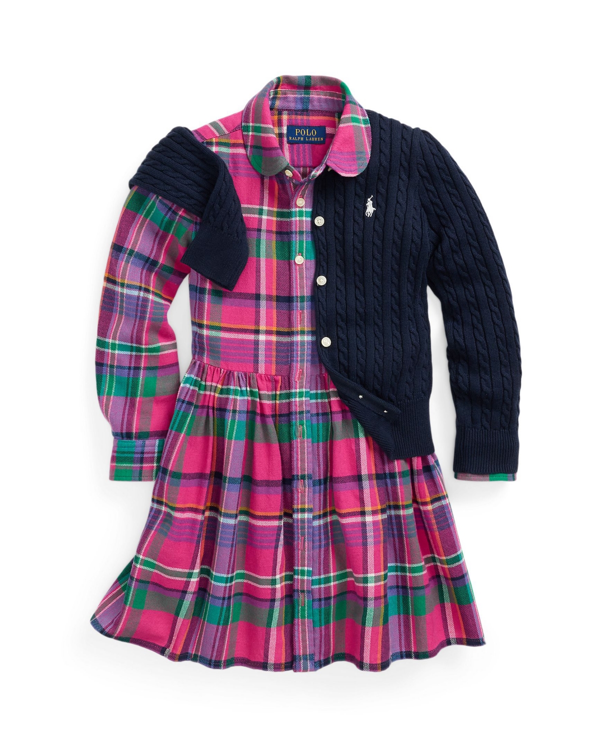 Polo Ralph Lauren Toddler and Little Girls Plaid Cotton Twill Shirtdress - 142 PINK NAVY TWILL
