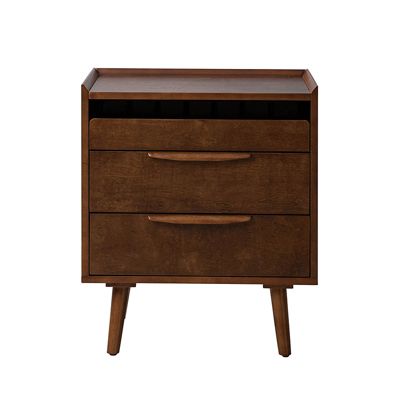 Mid-century Lisa 3-Drawer Nightstand with Solid Wood Legs