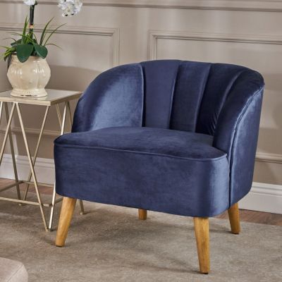 Streamdale Mid-Century Modern Club Chair Velvet Comfort, Walnut Style
