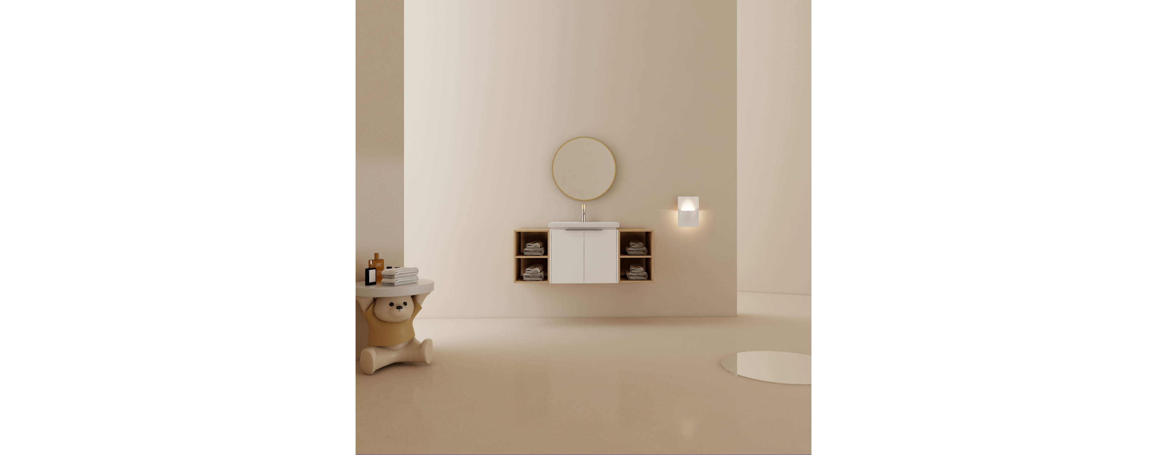 Wall-Mounted Vanity with Storage Cabinet & Smooth Ceramic Basin