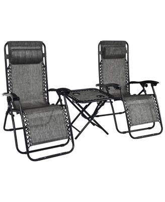 3 Pieces Folding Portable Zero Gravity Reclining Lounge Chairs Table Set Outoor Conversation Sets