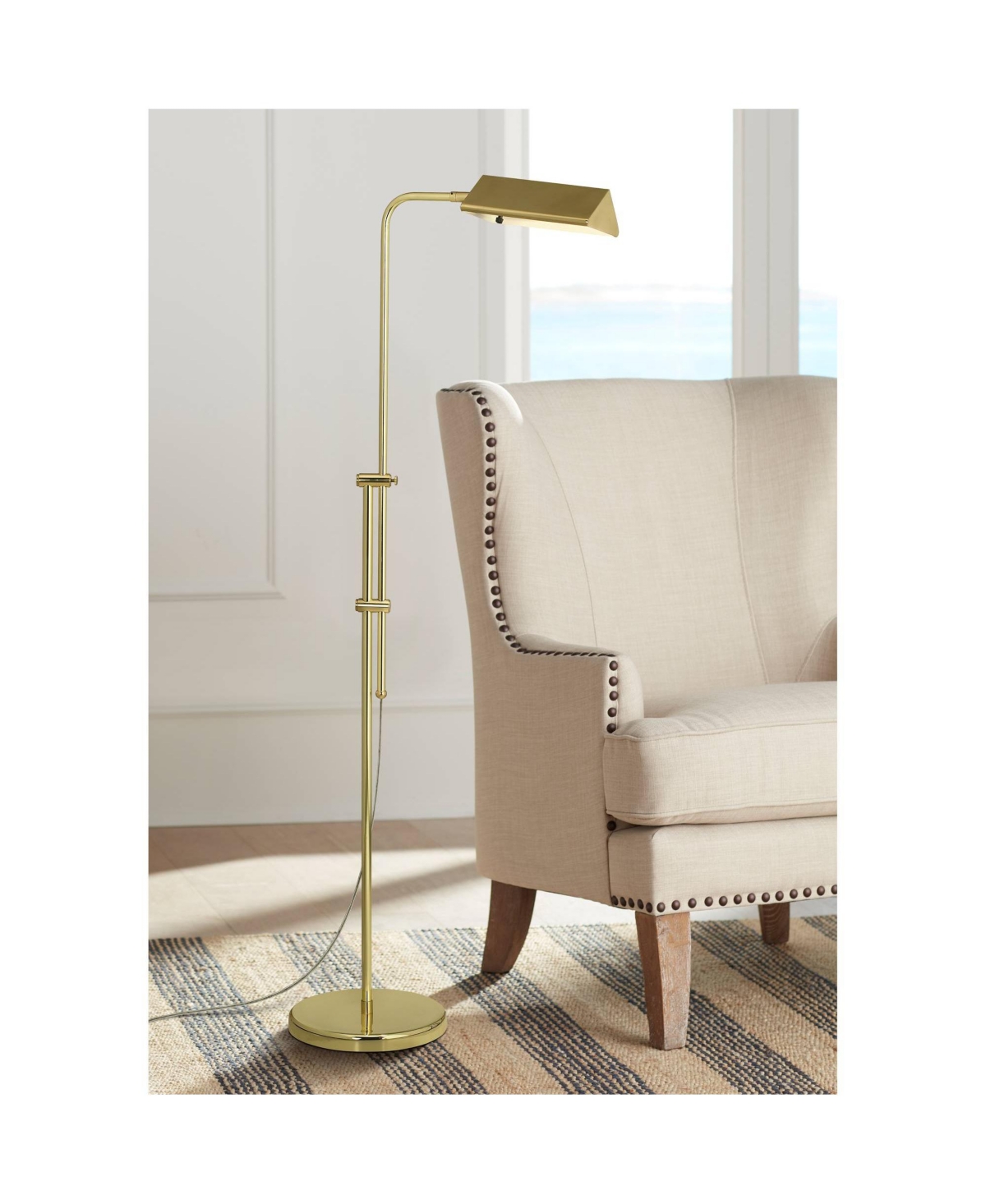 Regency Hill Tony Traditional Adjustable Pharmacy Light Floor Lamp Standing Tall Gleaming BrassMetal Rotating Head Decor for Living Room Rea