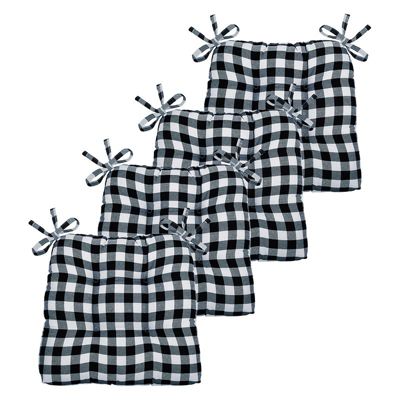Country Living Gingham Plaid Checkered Country Farmhouse Chair Cushion Pads - 4 Piece