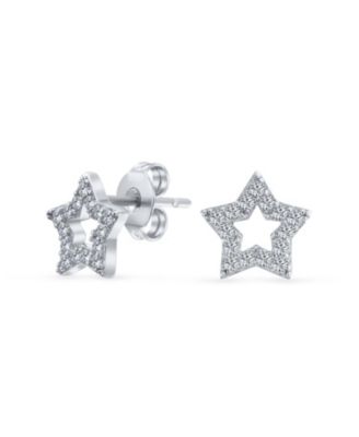 Usa American Patriotic Rock Star Sparkling Cz Pave Celestial Stars Stud Earrings Sterling Silver
