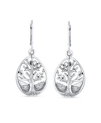 Small Round Circle Family Tree Dangle Earrings Sterling Silver Nature