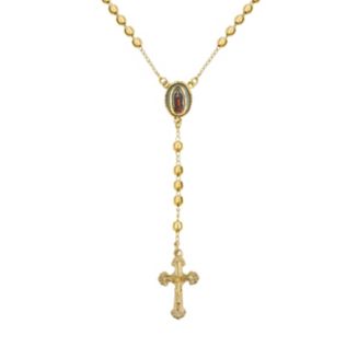 9ct Rose gold Rosary Mother Mary and cross pendant
