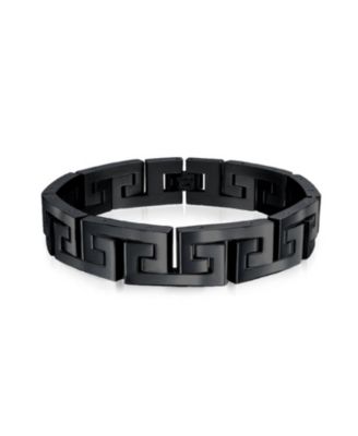 Men's Masculine Geometric Infinity Greek Key Link Bracelet Black Stainless Steel 8.5 Inch 12MM Width
