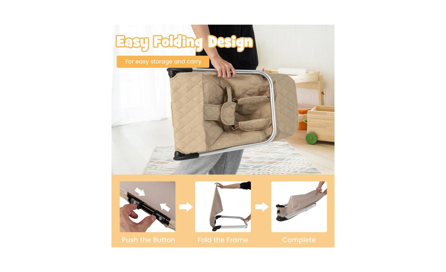 Portable Baby Bouncer Seat with Sturdy Aluminum & Metal Frame for Infants