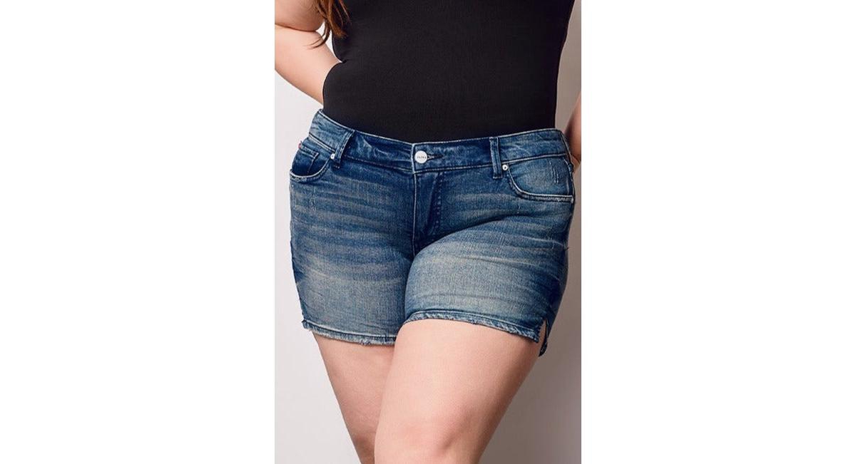 Plus Size Denim Side Vents Shorts - Aria