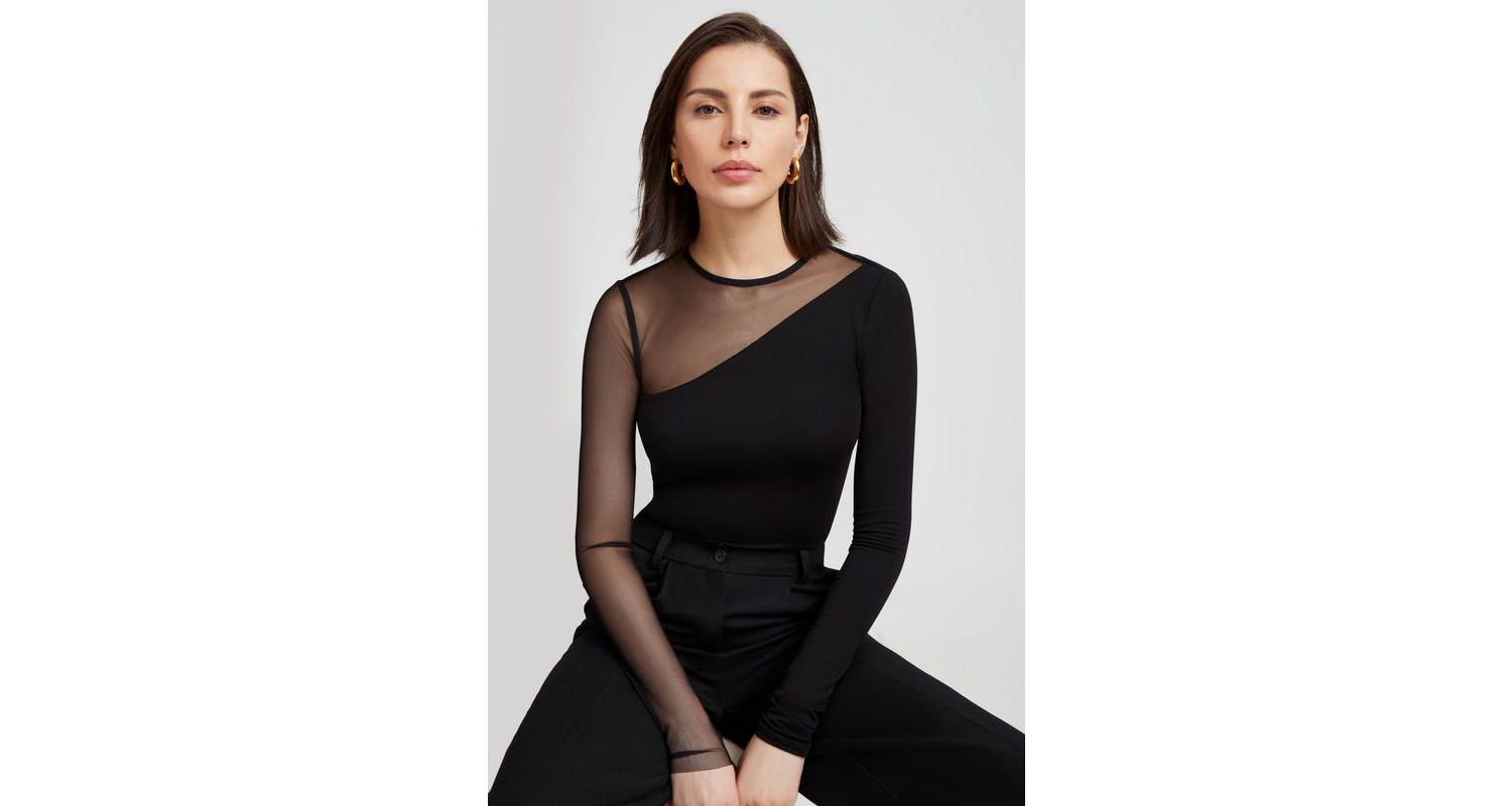 Women's Milo Asymmetric Sheer Mesh-Sleeve Jersey Top