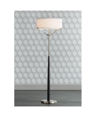 Avery Modern Shabby Chic Standing Floor Lamp 62" Tall Black Brushed Nickel Silver White Linen Fabric Drum Shade Decor for Living Room Reading House Bedroom Office