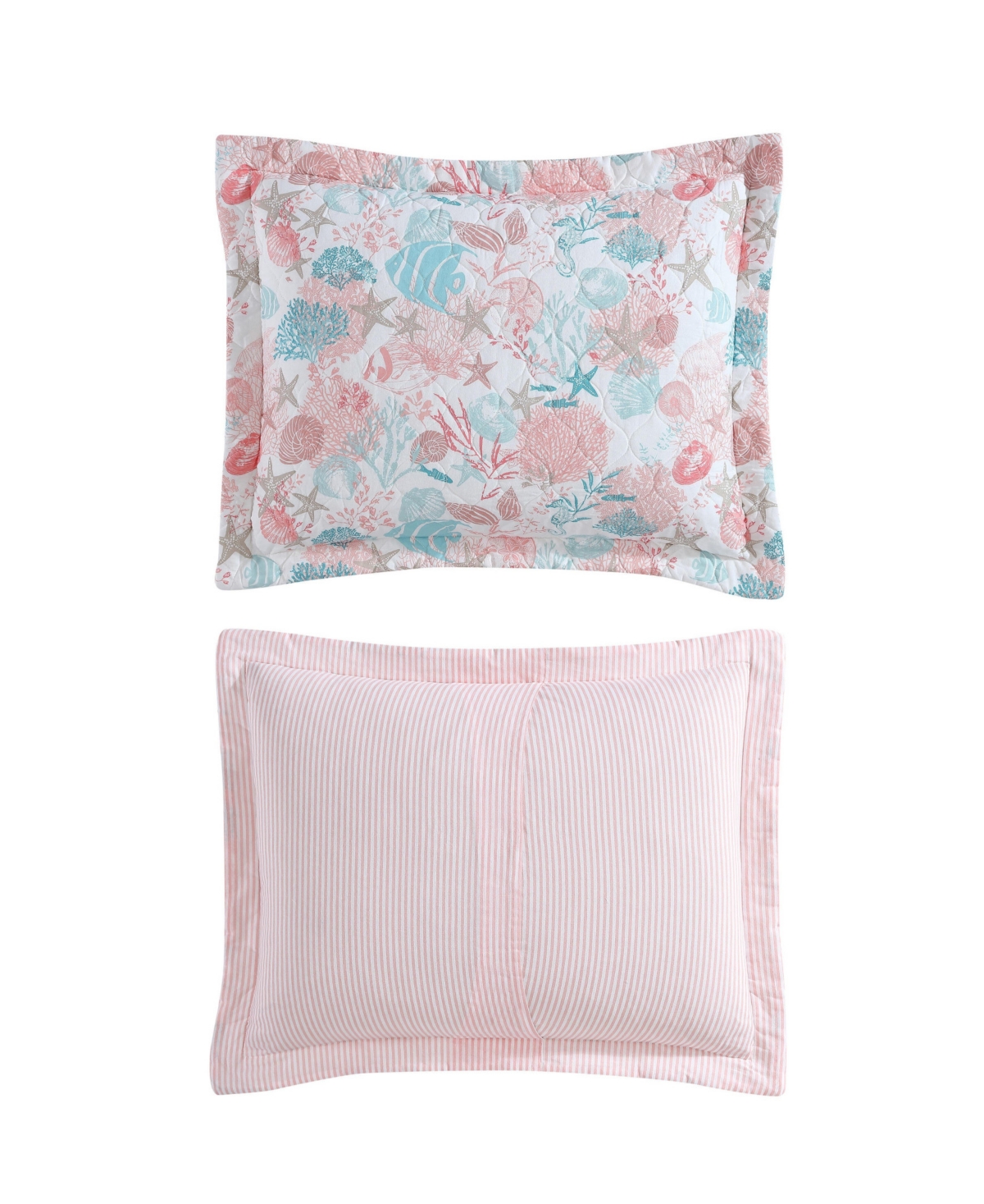 Laura Ashley Swimtime Reversible 3 Piece Quilt Set, King In White,coral,aqua