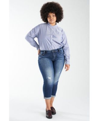 Plus Size Denim Mid Rise Boyfriend Jeans