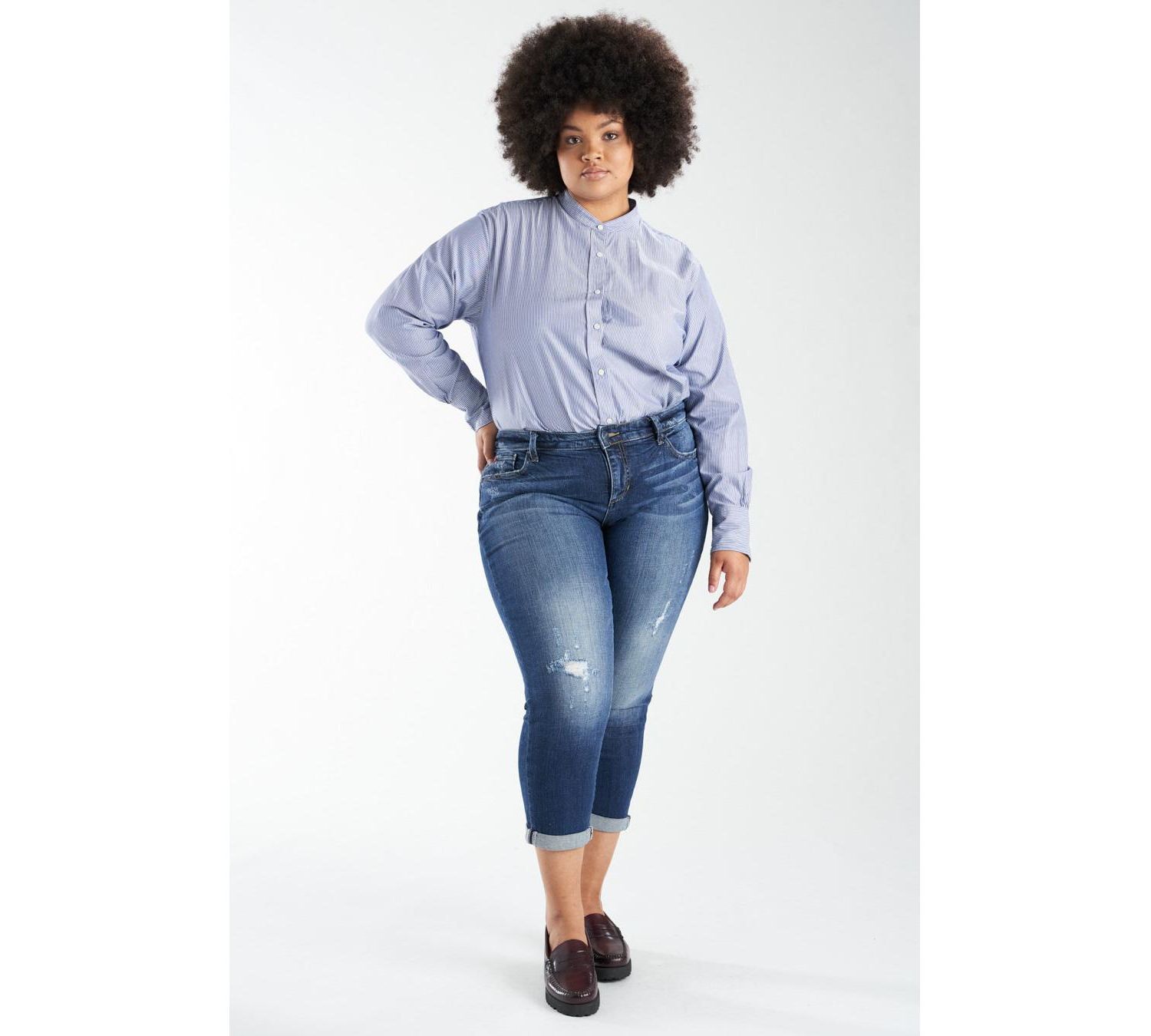 Plus Size Denim Mid Rise Boyfriend Jeans