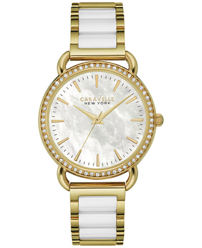 Caravelle New York by Bulova Women's White Ceramic and Gold-Tone Stainless Steel Bracelet Watch 34mm 44L172