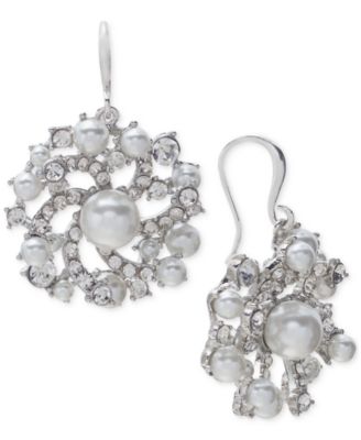 Imitation Pearl & Glass Crystal Swirl Cluster Drop Earrings, Created for Macy's