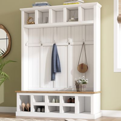 Streamdale 3-in-1 Space-Saving Hall Tree Seat, Shoe Storage, Shelves