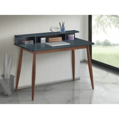 Mid-Century Modern Wood Writing Desk with Hutch, Grey