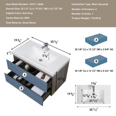 Streamdale Ash Grey Floating Vanity with Glossy Resin Sink