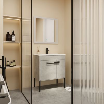 Dual-Purpose Bathroom Vanity Wall or Floor Mount with Shelf