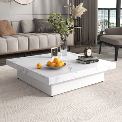 Streamdale Marble Veneer Sliding Top Coffee Table in Walnut