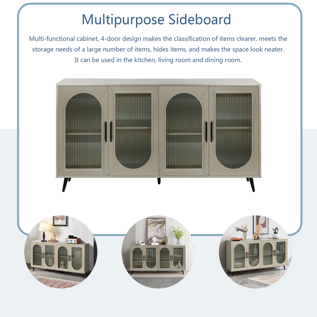 Streamdale Furniture Vintage Multipurpose Storage Sideboard with Glass Door Cabinet
