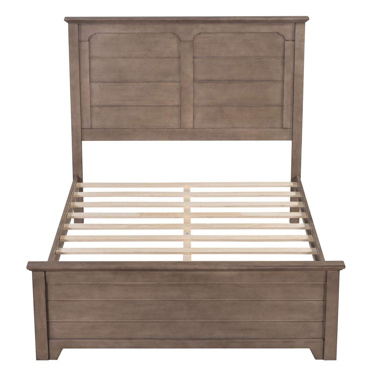 Streamdale Furniture Farmhouse Wooden Platform Size Bed with Panel Design Headboard and Footboard for Teenager,- Ash brown