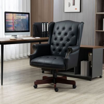 Pneumatic height adjustable office chair with plush leather