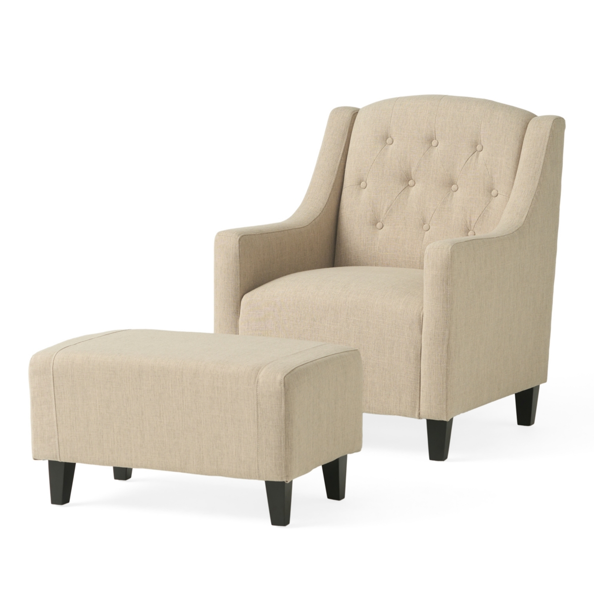 Streamdale Neutral Beige Upholstered Chair and Footstool for Comfortable Lounging