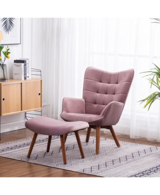 Contemporary Silky Velvet Tufted Accent Chair with Ottoman