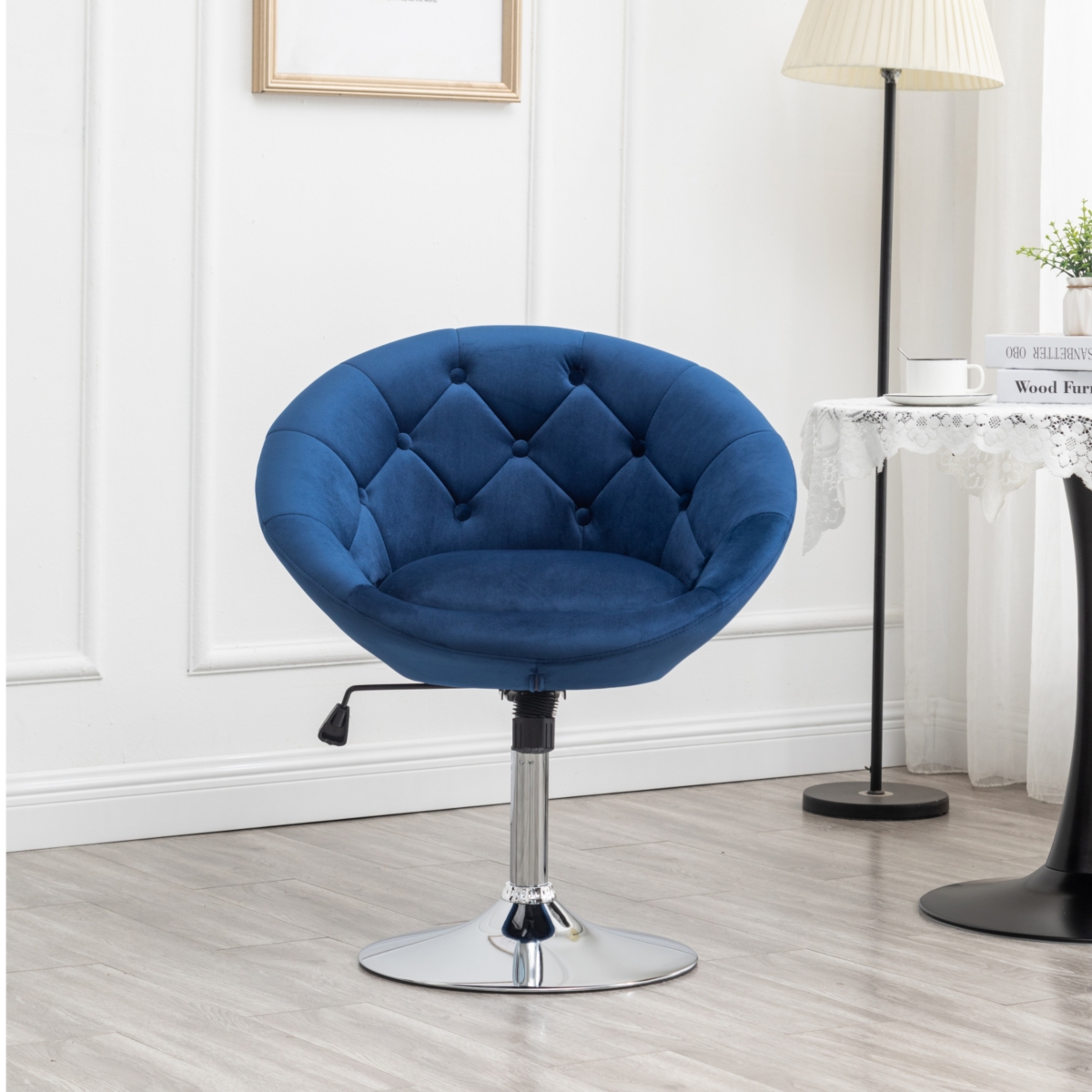 Simplie Fun Velvet Upholstered Tufted Back Swivel Accent Chair, Blue