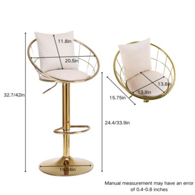 Off- Velvet Bar Chair, Pure Gold Plated, Unique Design, 360 Degree