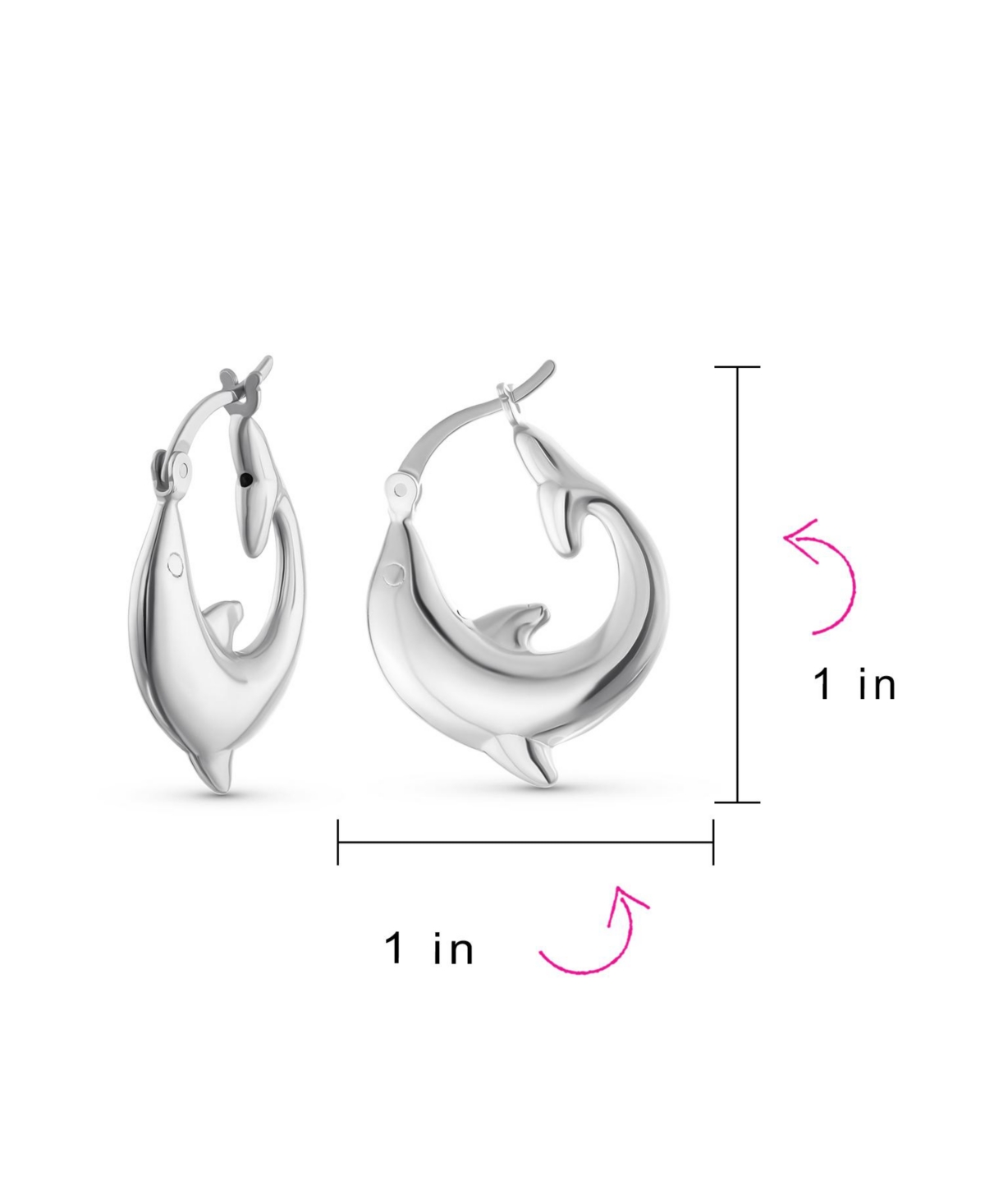 Bling Jewelry Hawaiian Nautical Vacation Honeymoon Ocean Marine Life Dolphin Hoop Earrings SterlingFor Women - Silver