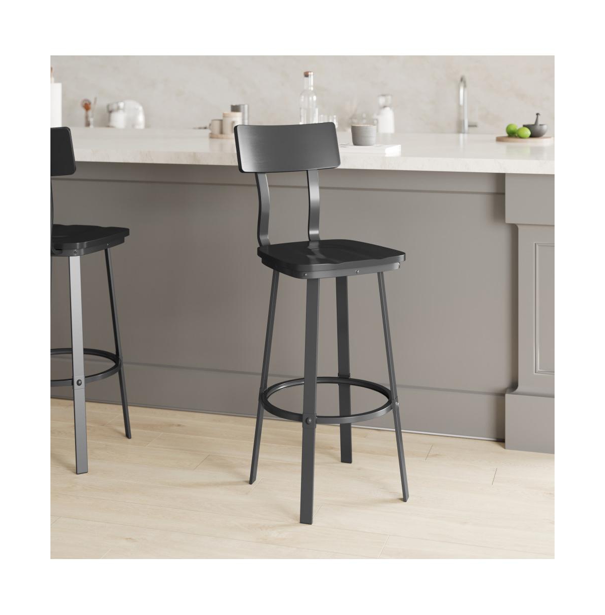 Emma+Oliver Restaurant Barstool With Wood Seat & Back And Powder Coat Frame