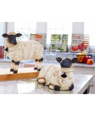 Rustic Sheep Figurine With Bell Accent - Set of 2